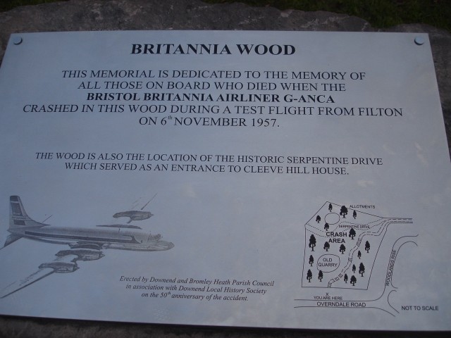 The Commemorative Plaque at Britannia Wood, depicting the Bristol Britannia Airline G-ANCA.